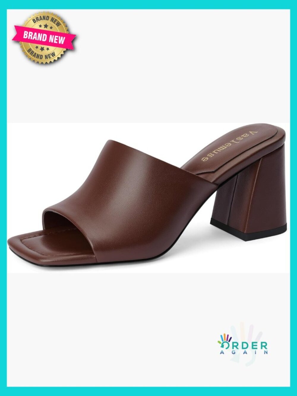 Chunky Block Heeled Sandals, Square Open Toe Slide Mules, Cushioned Footbed
